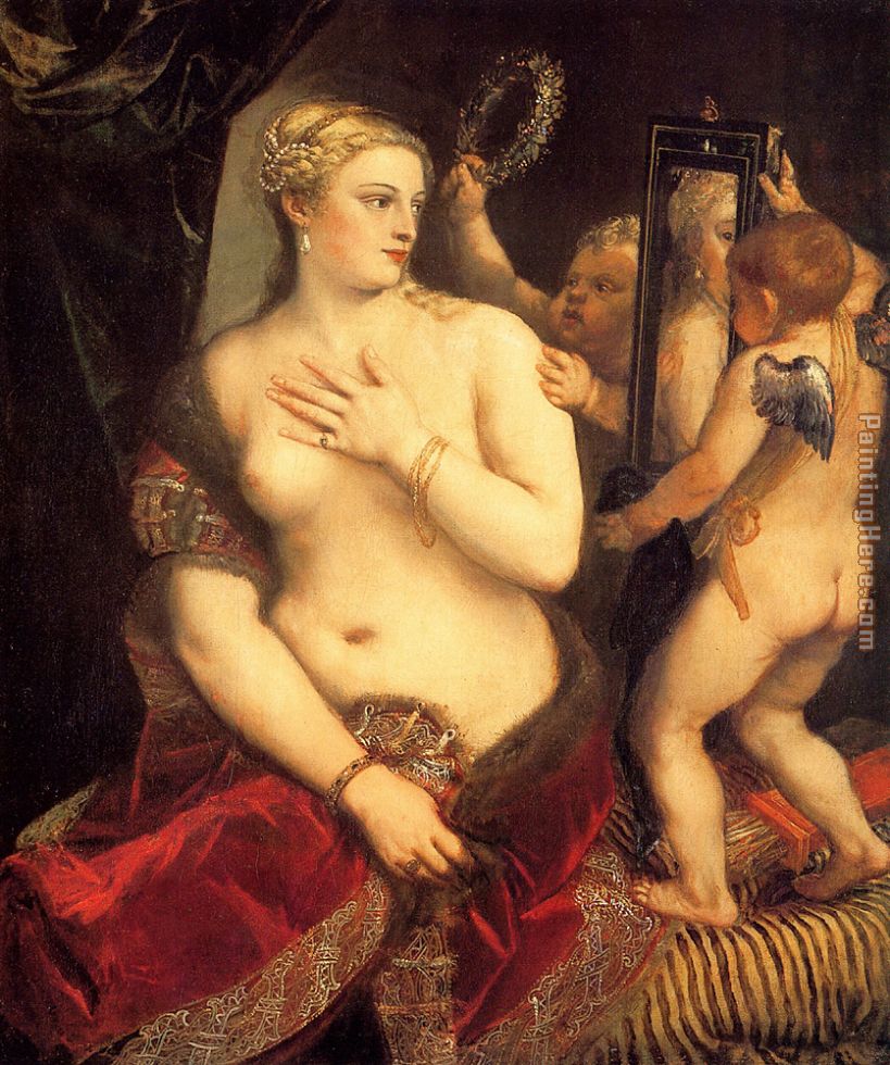 Venus in front of the mirror painting - Titian Venus in front of the mirror art painting